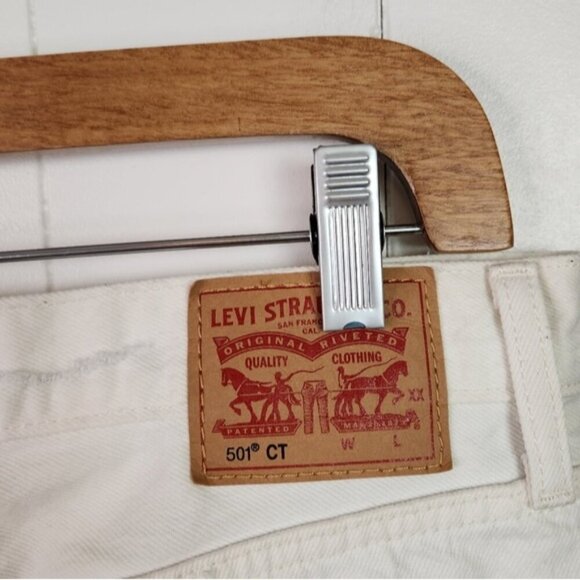 Levis 501 Button Fly Jeans Off White Ripped Straight Leg 100% Cotton No Stretch - Picture 5 of 14